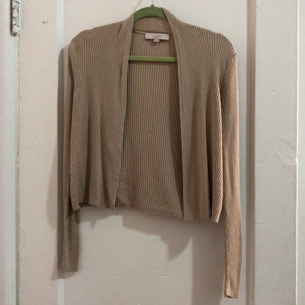 Loft ribbed open cardigan khaki - S